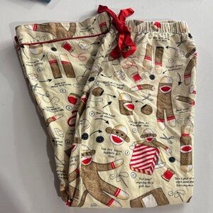 Nick & Nora Sock Monkey Pajama Pants with Red and Brown Accents